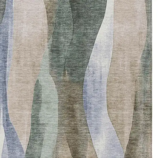 Beige And Denim Blue Abstract Washable Indoor Outdoor Area Rug Photo 9