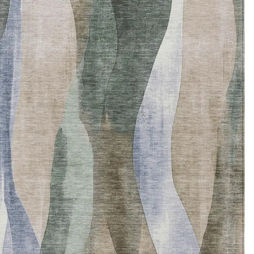 Beige And Denim Blue Abstract Washable Indoor Outdoor Area Rug Photo 9