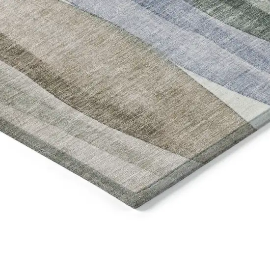 Beige And Denim Blue Abstract Washable Indoor Outdoor Area Rug Photo 6