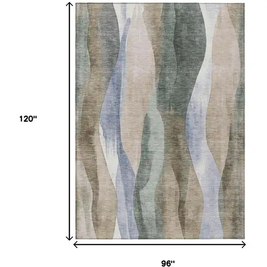 Beige And Denim Blue Abstract Washable Indoor Outdoor Area Rug Photo 9