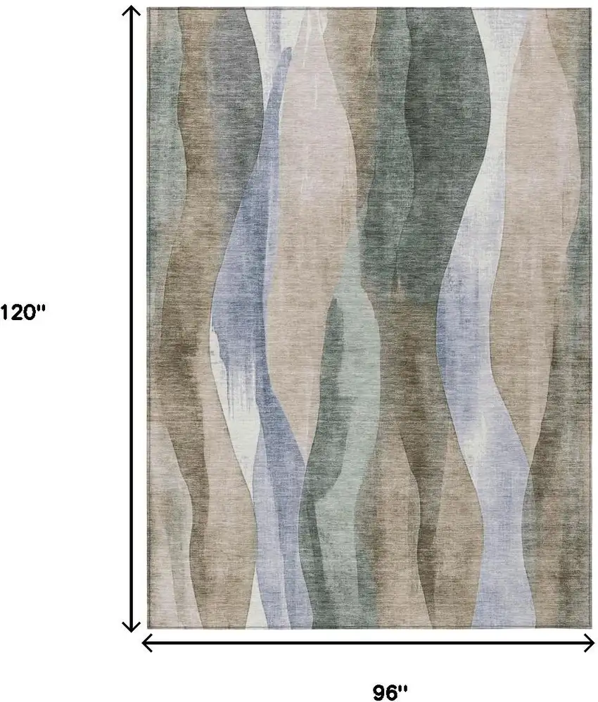 Beige And Denim Blue Abstract Washable Indoor Outdoor Area Rug Photo 9