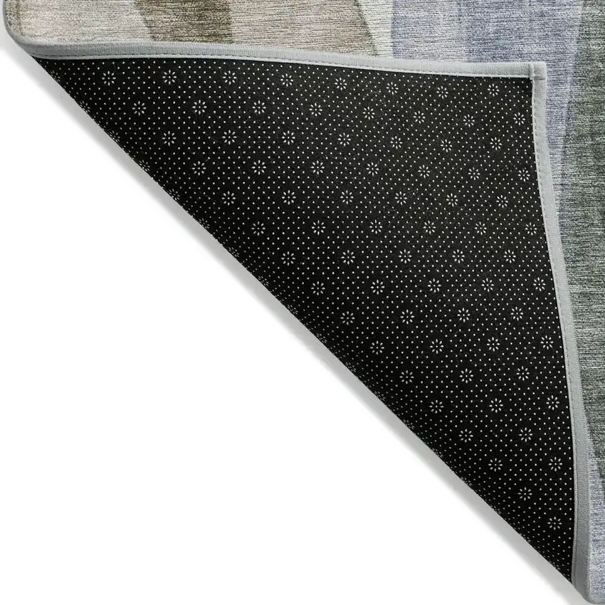 Beige And Denim Blue Abstract Washable Indoor Outdoor Area Rug Photo 7