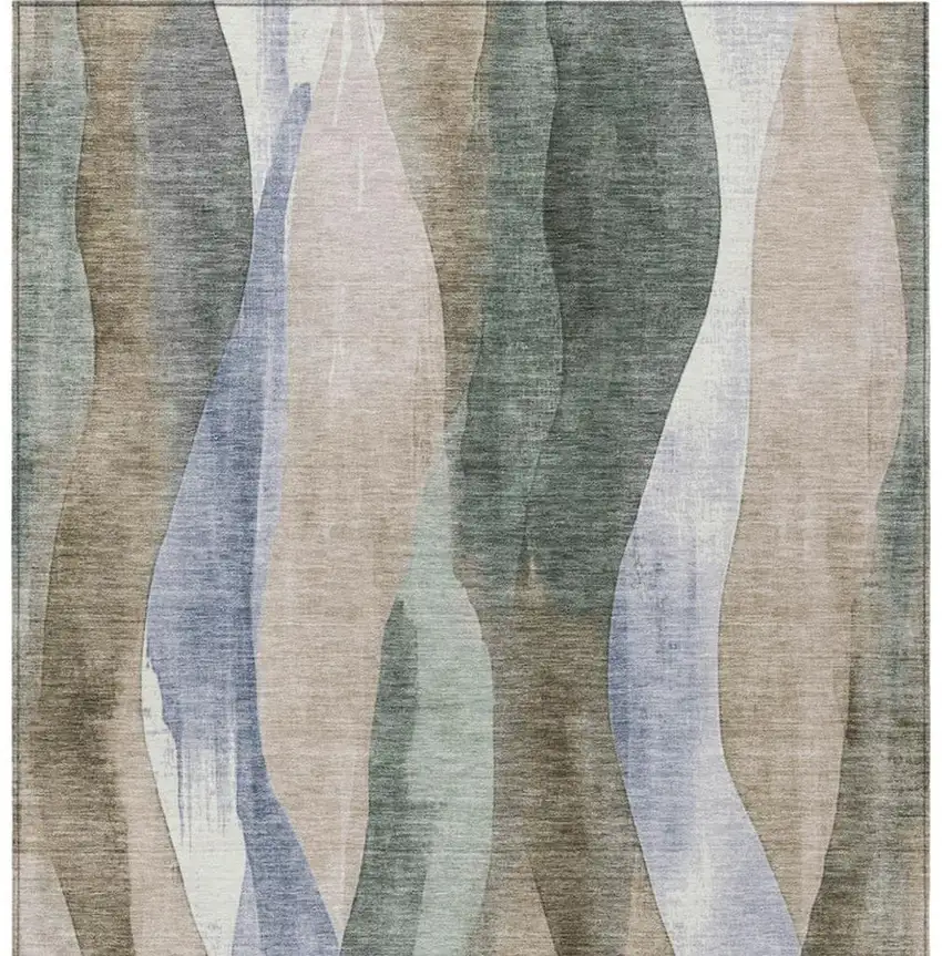 Beige And Denim Blue Abstract Washable Indoor Outdoor Area Rug Photo 1
