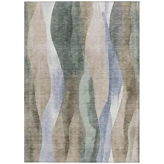 Beige And Denim Blue Abstract Washable Indoor Outdoor Area Rug Photo 9