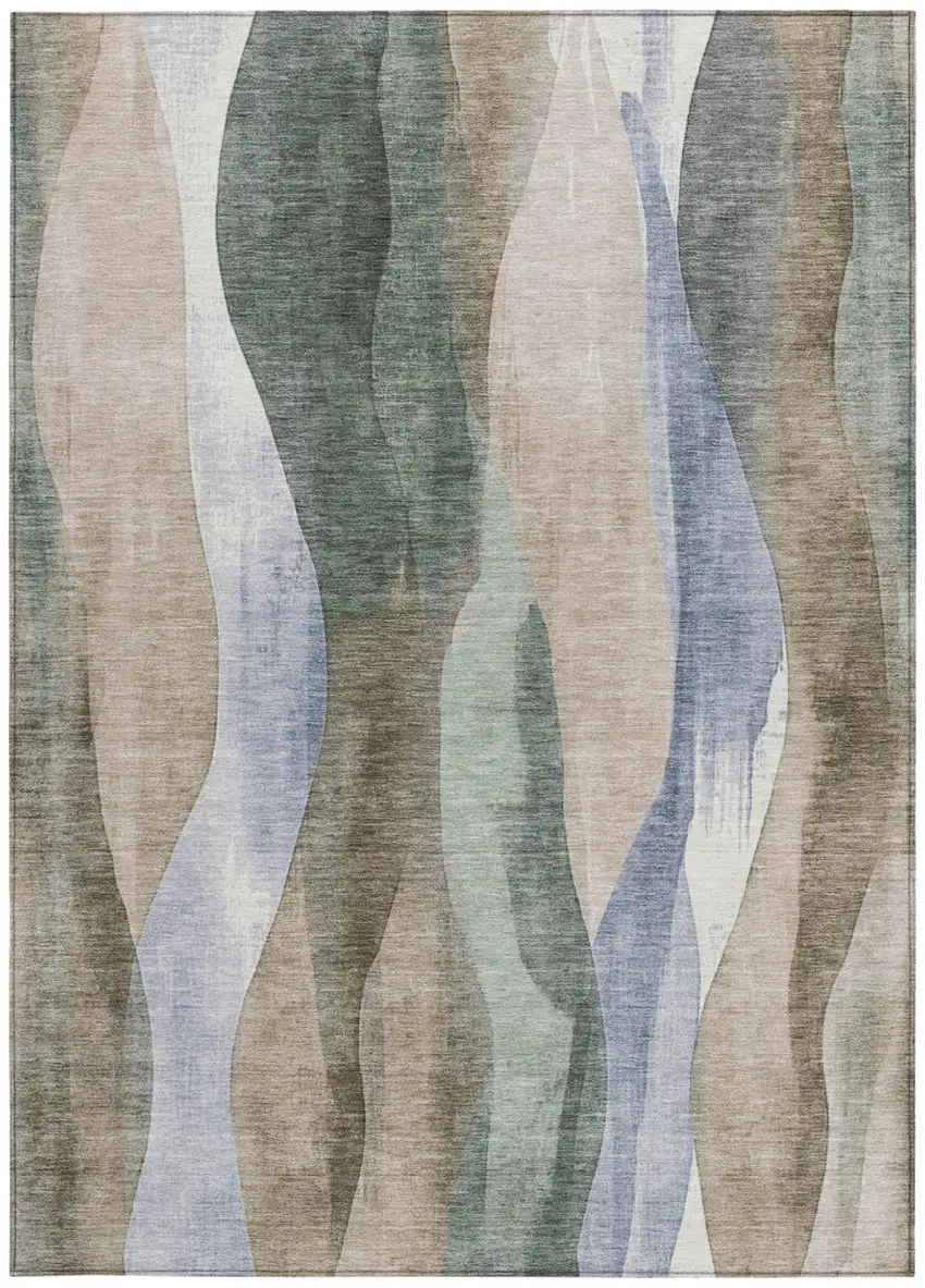 Beige And Denim Blue Abstract Washable Indoor Outdoor Area Rug Photo 9