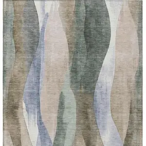 Photo of Beige And Denim Blue Abstract Washable Indoor Outdoor Area Rug