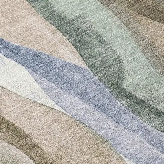 Beige And Denim Blue Abstract Washable Indoor Outdoor Area Rug Photo 8