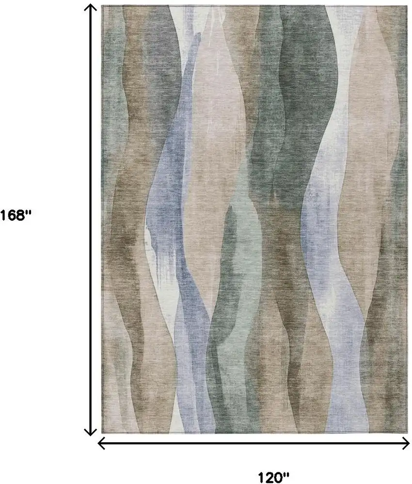 Beige And Denim Blue Abstract Washable Indoor Outdoor Area Rug Photo 9
