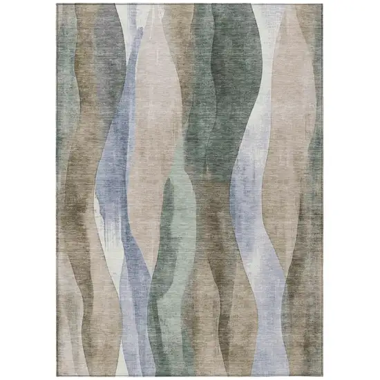 Beige And Denim Blue Abstract Washable Indoor Outdoor Area Rug Photo 8
