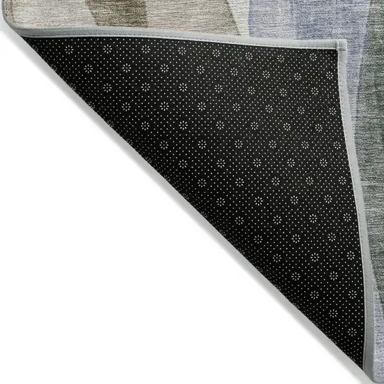 Beige And Denim Blue Abstract Washable Indoor Outdoor Area Rug Photo 7