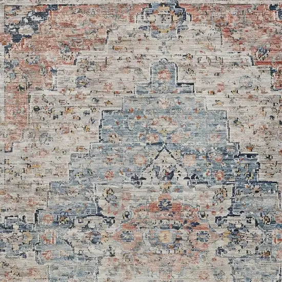 Beige And Denim Blue Medallion Washable Indoor Outdoor Area Rug Photo 3