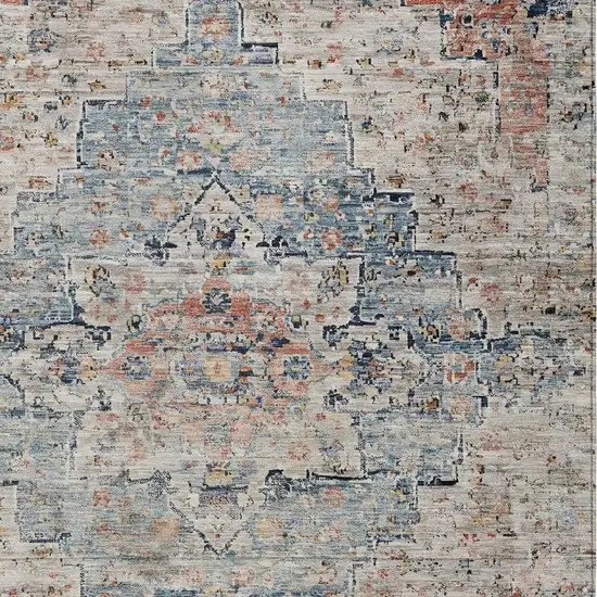 Beige And Denim Blue Medallion Washable Indoor Outdoor Area Rug Photo 3