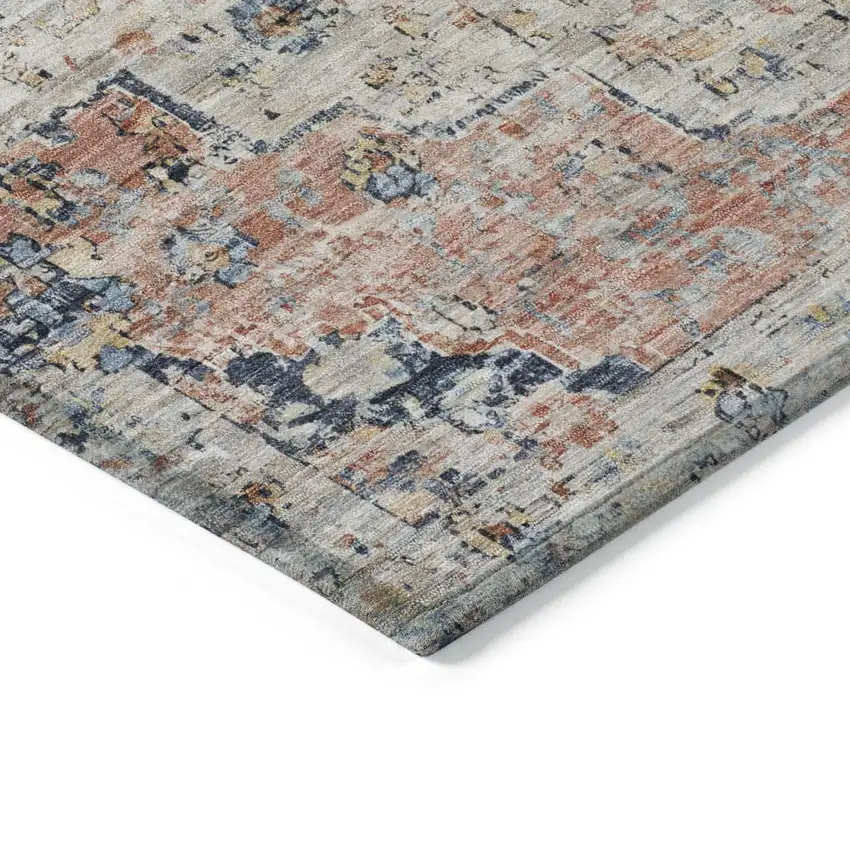 Beige And Denim Blue Medallion Washable Indoor Outdoor Area Rug Photo 6