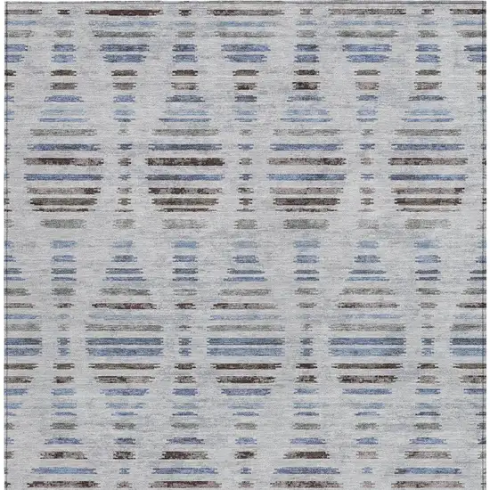 Beige And Denim Blue Striped Washable Indoor Outdoor Area Rug Photo 3
