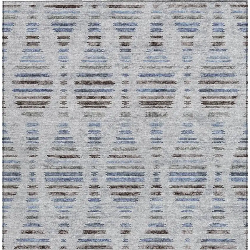 Beige And Denim Blue Striped Washable Indoor Outdoor Area Rug Photo 3