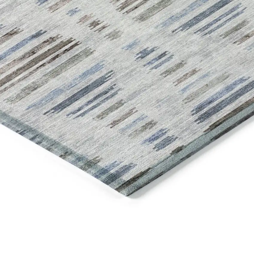 Beige And Denim Blue Striped Washable Indoor Outdoor Area Rug Photo 9