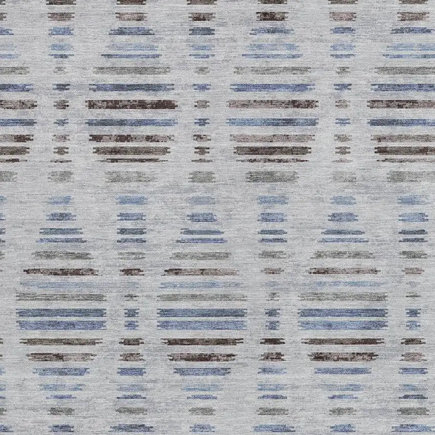 Beige And Denim Blue Striped Washable Indoor Outdoor Area Rug Photo 3