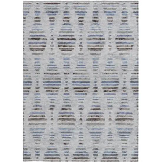 Beige And Denim Blue Striped Washable Indoor Outdoor Area Rug Photo 1