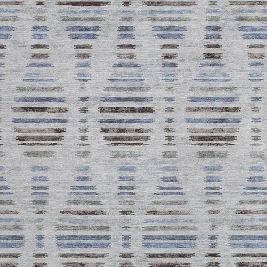 Beige And Denim Blue Striped Washable Indoor Outdoor Area Rug Photo 3