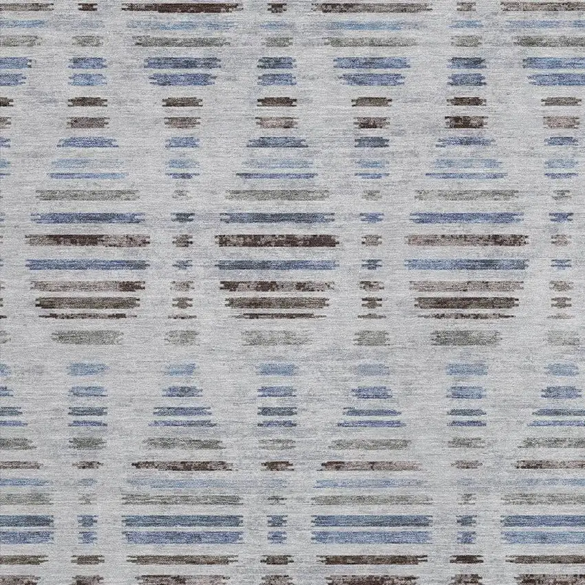 Beige And Denim Blue Striped Washable Indoor Outdoor Area Rug Photo 3