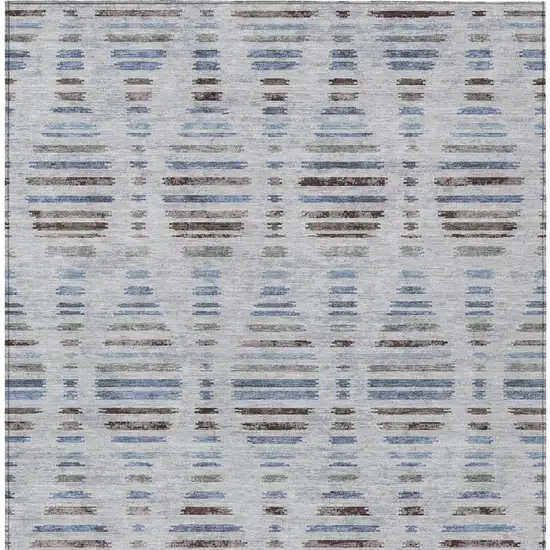 Beige And Denim Blue Striped Washable Indoor Outdoor Area Rug Photo 9