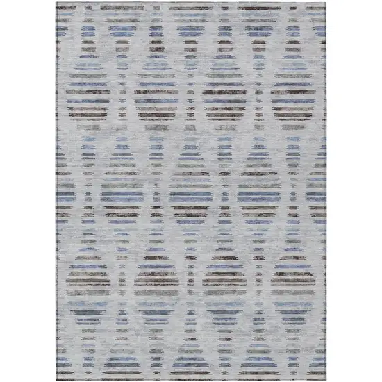 Beige And Denim Blue Striped Washable Indoor Outdoor Area Rug Photo 8