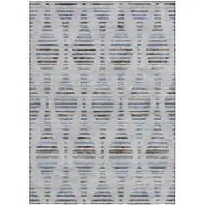 Photo of Beige And Denim Blue Striped Washable Indoor Outdoor Area Rug