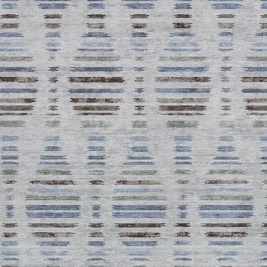 Beige And Denim Blue Striped Washable Indoor Outdoor Area Rug Photo 3