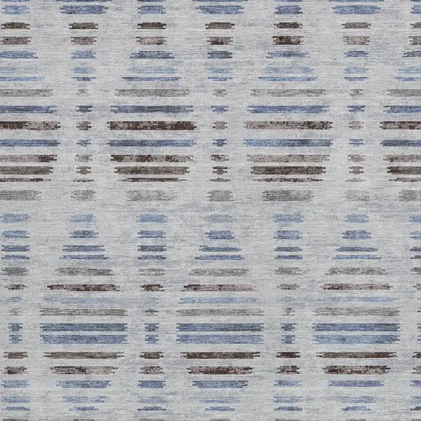 Beige And Denim Blue Striped Washable Indoor Outdoor Area Rug Photo 3