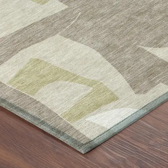 Beige And Fern Green Geometric Washable Indoor Outdoor Area Rug Photo 4