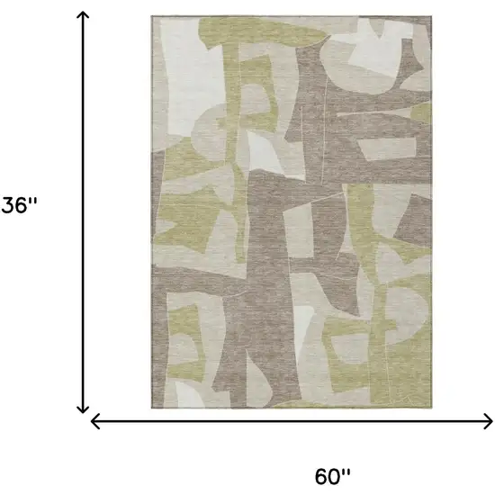 Beige And Fern Green Geometric Washable Indoor Outdoor Area Rug Photo 6