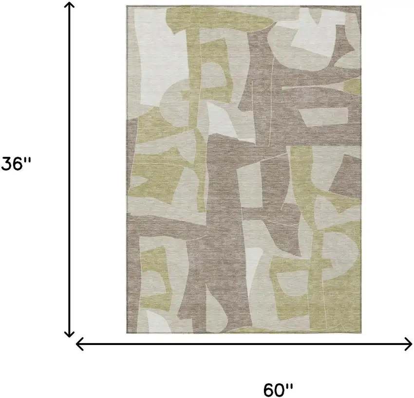 Beige And Fern Green Geometric Washable Indoor Outdoor Area Rug Photo 6