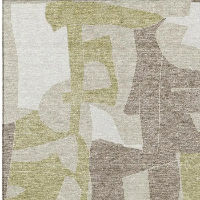 Beige And Fern Green Geometric Washable Indoor Outdoor Area Rug Photo 2