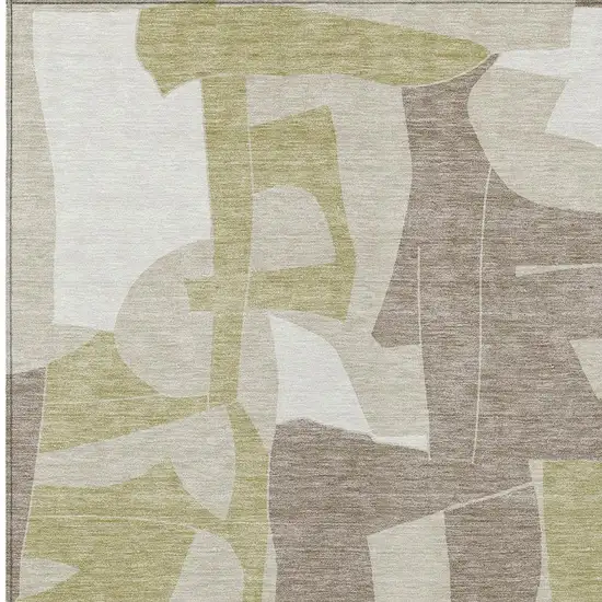 Beige And Fern Green Geometric Washable Indoor Outdoor Area Rug Photo 2