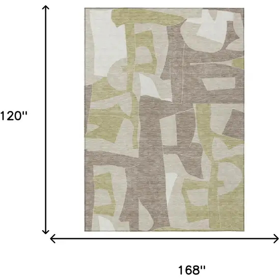 Beige And Fern Green Geometric Washable Indoor Outdoor Area Rug Photo 6
