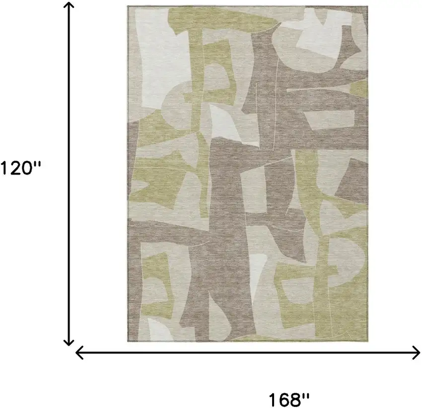 Beige And Fern Green Geometric Washable Indoor Outdoor Area Rug Photo 6