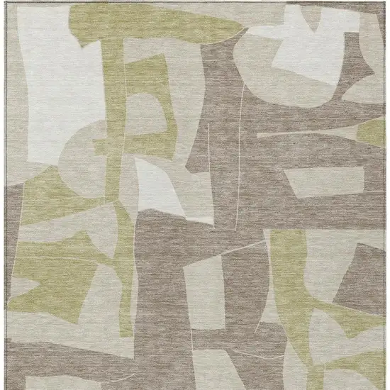 Beige And Fern Green Geometric Washable Indoor Outdoor Area Rug Photo 3