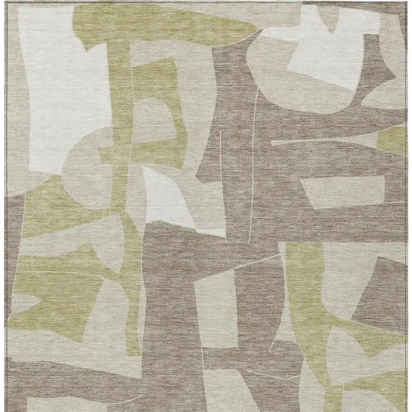 Beige And Fern Green Geometric Washable Indoor Outdoor Area Rug Photo 3