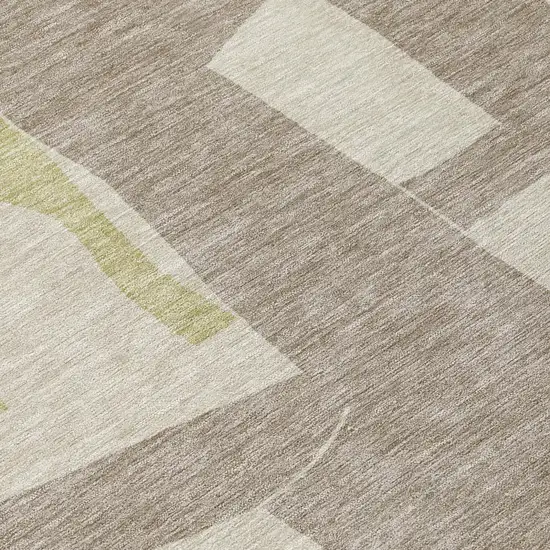 Beige And Fern Green Geometric Washable Indoor Outdoor Area Rug Photo 5