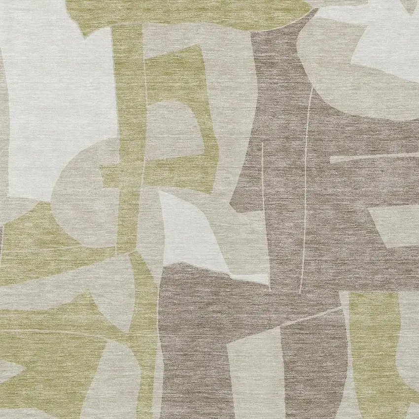 Beige And Fern Green Geometric Washable Indoor Outdoor Area Rug Photo 2