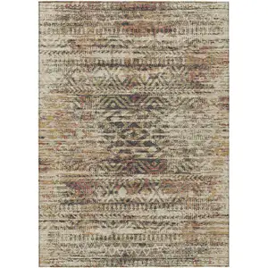 Photo of Beige And Fern Green Moroccan Washable Indoor Outdoor Area Rug