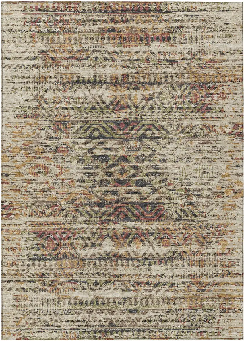 Beige And Fern Green Moroccan Washable Indoor Outdoor Area Rug Photo 1