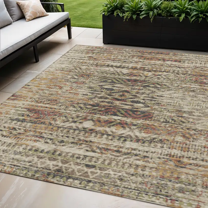 Beige And Fern Green Moroccan Washable Indoor Outdoor Area Rug Photo 2
