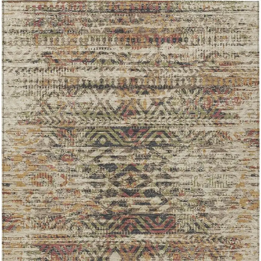 Beige And Fern Green Moroccan Washable Indoor Outdoor Area Rug Photo 3