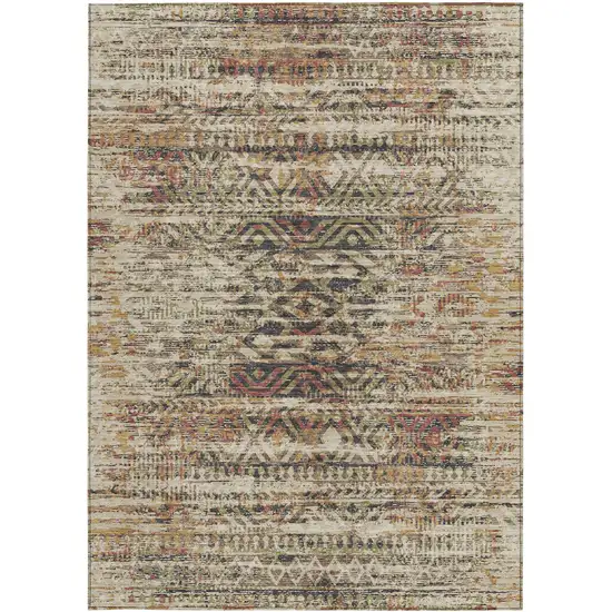 Beige And Fern Green Moroccan Washable Indoor Outdoor Area Rug Photo 4