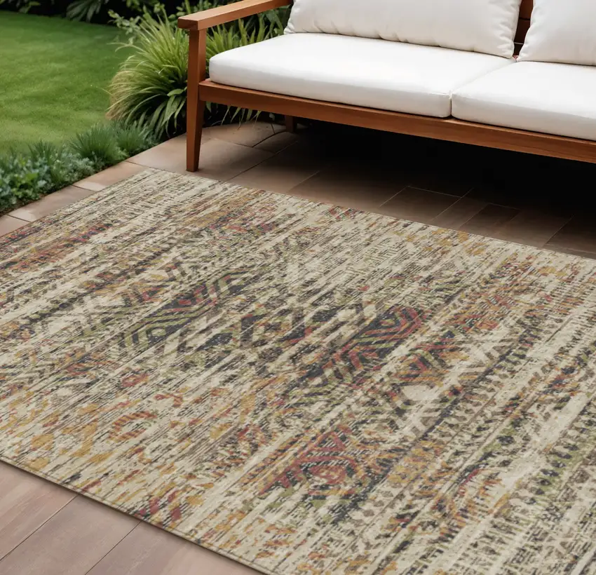 Beige And Fern Green Moroccan Washable Indoor Outdoor Area Rug Photo 2
