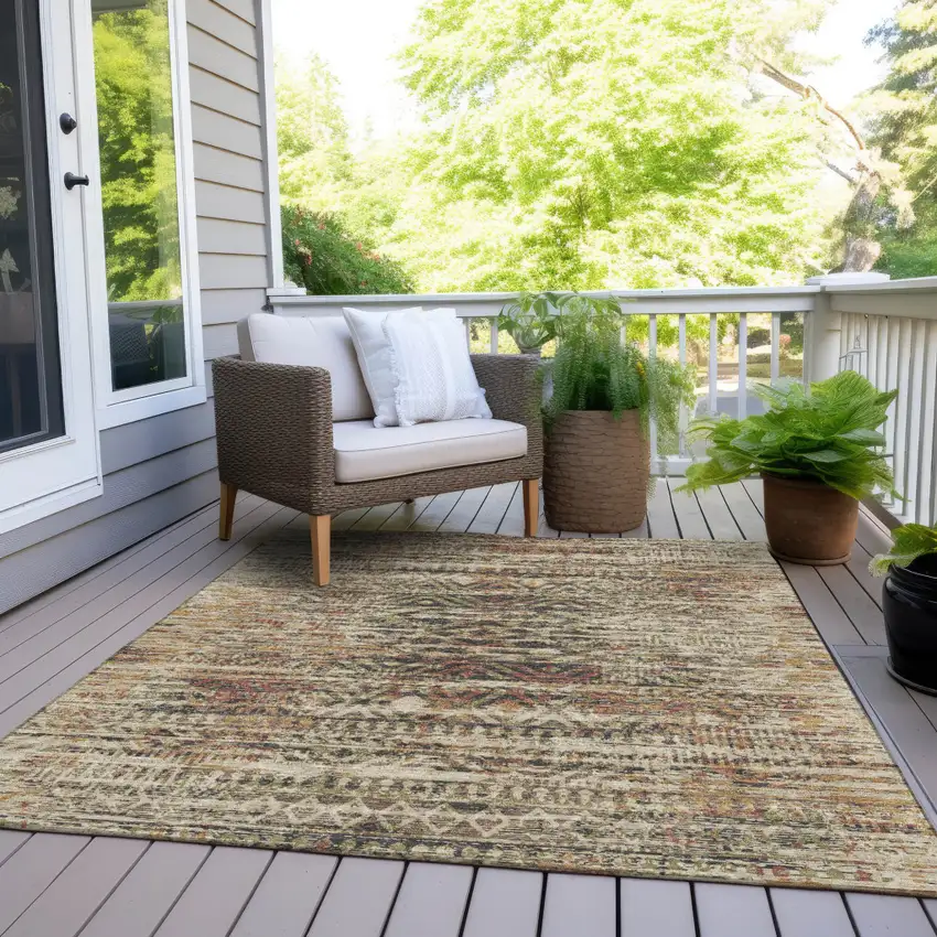 Beige And Fern Green Moroccan Washable Indoor Outdoor Area Rug Photo 7