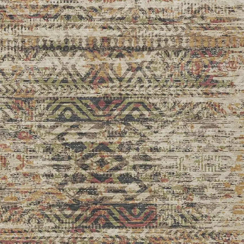 Beige And Fern Green Moroccan Washable Indoor Outdoor Area Rug Photo 4