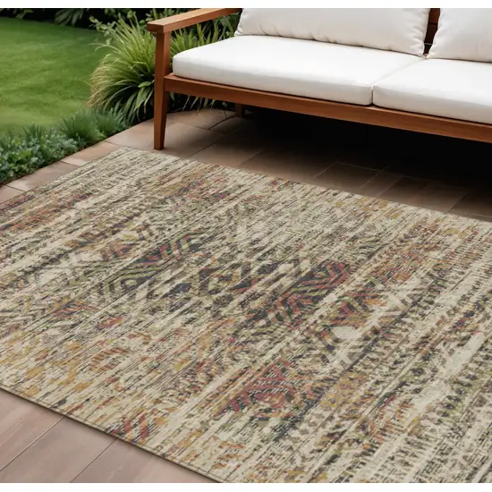 Beige And Fern Green Moroccan Washable Indoor Outdoor Area Rug Photo 2