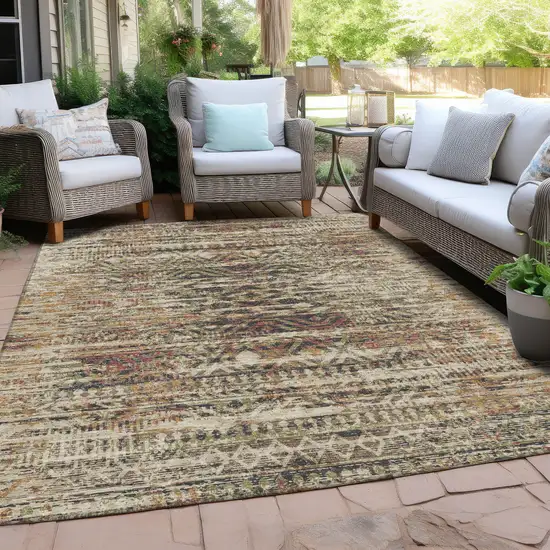 Beige And Fern Green Moroccan Washable Indoor Outdoor Area Rug Photo 5